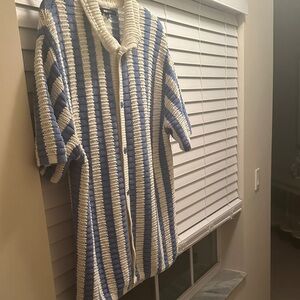 Striped Blue and White Men's Cardigan